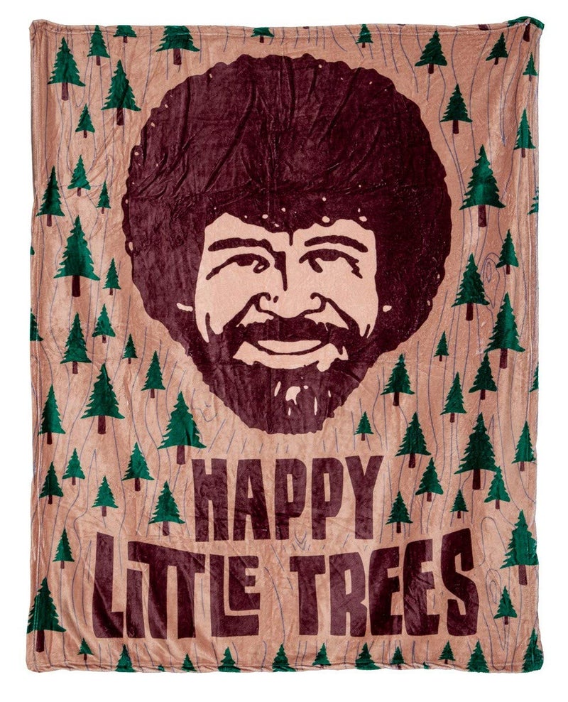 Calhoun Officially Licensed Bob Ross Happy Little Trees Plush Throw Blanket - Image 1